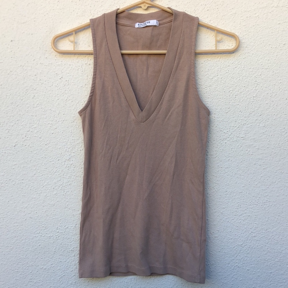 Stateside ribbed v-neck tank top in taupe